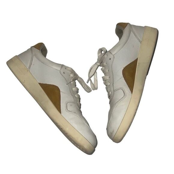 Everlane Tread ReLeather Court Sneaker White Mustard Lace Up Low Leather Sz 8.5 - Picture 3 of 9